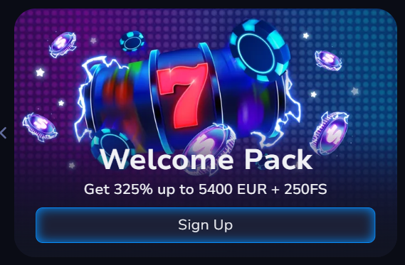 7Bit Casino welcome pack banner — 325% up to 5,400 EUR plus 250 free spins